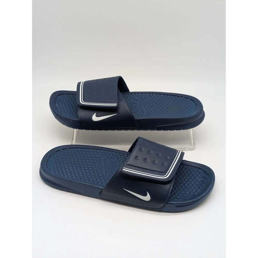 Nike Benassi JDI Men's Slide Sandals Navy Blue White Logo Size 9 Adj Strap